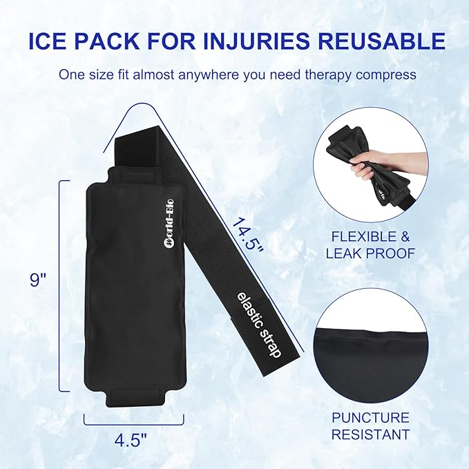 Gel Ice Pack Wrap with Velcro Strap, Ice Pack for Injuries Reusable, Hot and Cold Therapy, Elbow Cold Wrap, Flexible Soft for Arm, Wrist, Hand, Foot, Ankle