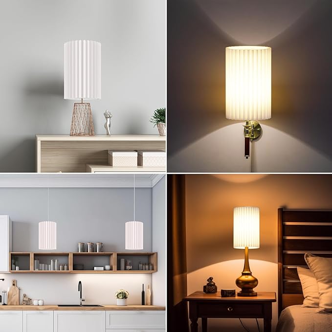 White Pleated Lamp Shades,Fabric Lampshades Cloth, Lamp Shades for Floor Lamps，Long Lamp Cover Replacement for Living Room (White Small -2Pack)