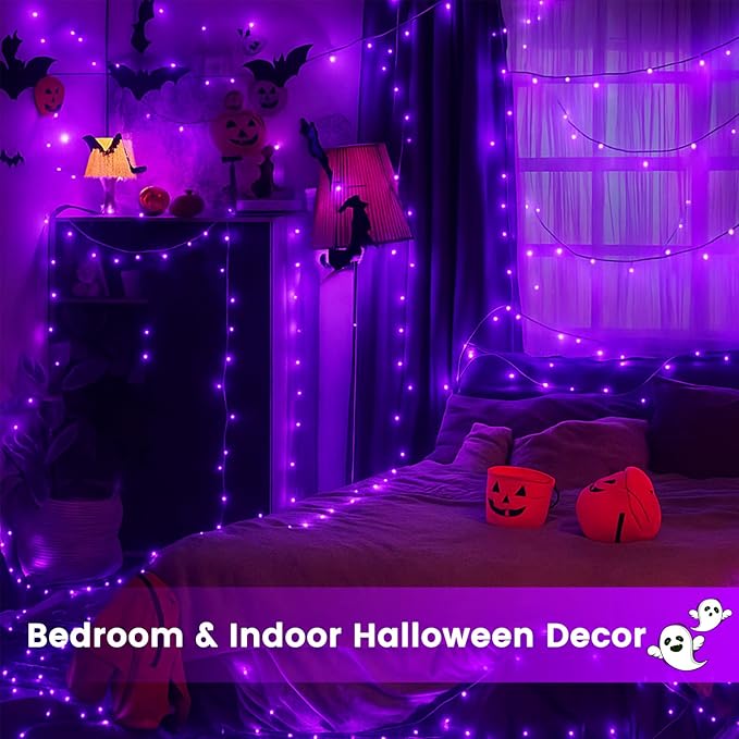 SANJICHA Purple Extra-Long 66FT 200 LED Halloween Lights for Indoor/Outdoor, Super Bright 8 Lighting Modes Plug in String Lights for Halloween Decorations Bedroom Party Garden Patio Tree (Purple)
