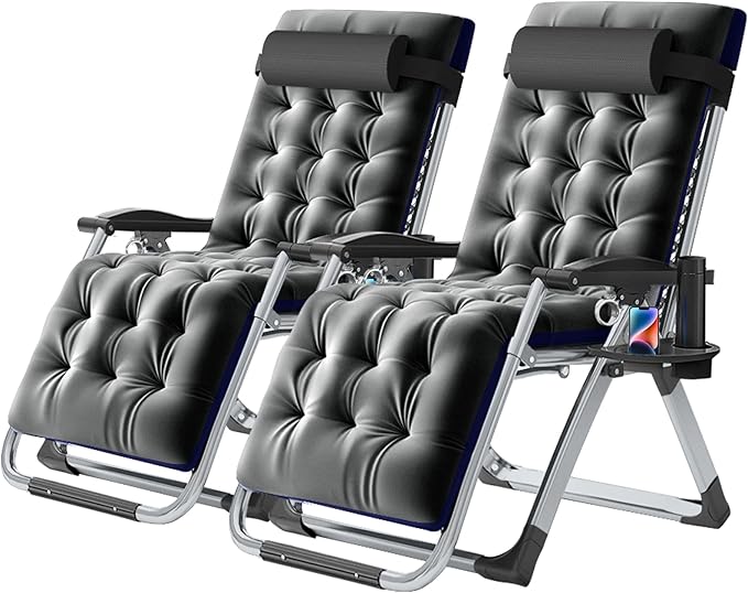 NAIZEA Padded Zero Gravity Chair, Folding Outdoor Lounge Chairs, Adjustable Reclining Camping Chairs with Cup Holder, Ergonomic Patio Lawn Chair for Balcony Beach Deck Yard