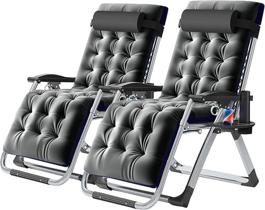 NAIZEA Padded Zero Gravity Chair, Folding Outdoor Lounge Chairs, Adjustable Reclining Camping Chairs with Cup Holder, Ergonomic Patio Lawn Chair for Balcony Beach Deck Yard