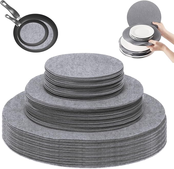 Plate China Storage Dividers, 144 Pieces with 3 Different Sizes Premium Felt Plate Dividers Round China Dish Protectors for Porcelain Cookware Protecting and Stacking, Gray