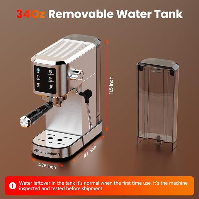 Espresso Machine 20 Bar,Touchscreen Espresso Maker with Steam Milk Frother, Stainless Steel Expresso Coffee Machine for Home with Removable Water Tank for Cappuccino Latte,Cold Brew,Long Coffee