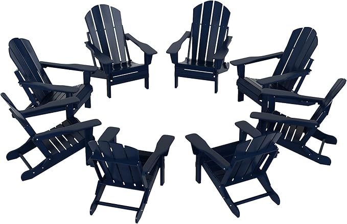 WestinTrends Malibu Malibu Outdoor Folding Poly Adirondack Chair (Set of 8), Navy Blue
