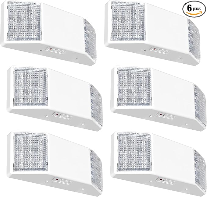 6 Pack LED Emergency Lights with Battery Backup, Two Square Heads Commercial Emergency Light, UL Listed for Damp Location,AC 120/277V, Hardwired Emergency Lights for Business