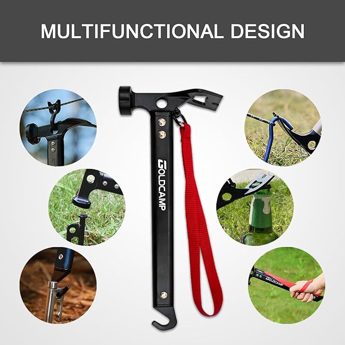 8 Pack Tent Stakes and Hammer with Canvas Storage Bag, Heavy Duty Camping Stakes for Outdoor Tent & tarp-Essential Accessories, Carbon Steel Aluminum Camping Hammer for Hiking Kit