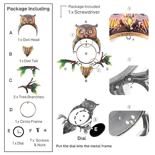 Owl Outdoor Thermometer, 22" Metal Indoor Wall Thermometer, Large Outside Thermometer with Large Number for Patio Home Room Decor