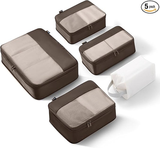 5 Set Compression Packing Cubes for Travel, Space Saving Luggage Organizer Bags (Charcoal Gray)