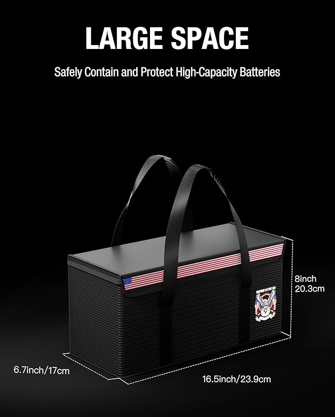 Fireproof Explosionproof Lipo Battery Safe Bag - Large Capacity Ebike Battery Storage Guard Pouch for Charging & Storage - Waterproof Protective Case for Ebike & Lithium Batteries(16.5x6.7x7.9 Inches)