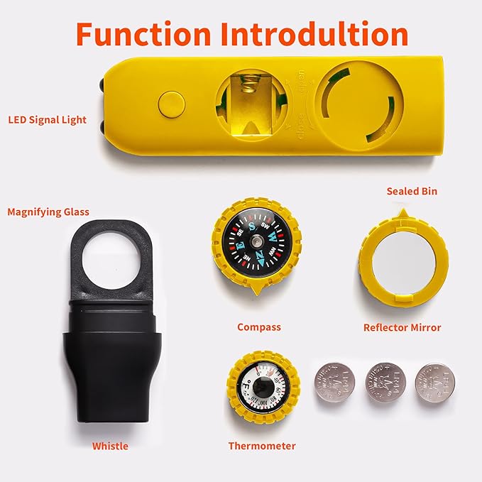 Multifunctional Survival Emergency Whistle for Kids with Compass Hiking Survival, Thermometer & Neck Lanyard | Emergency Safety Gear for Hiking, Camping, Kayaking, Boating, Climbing
