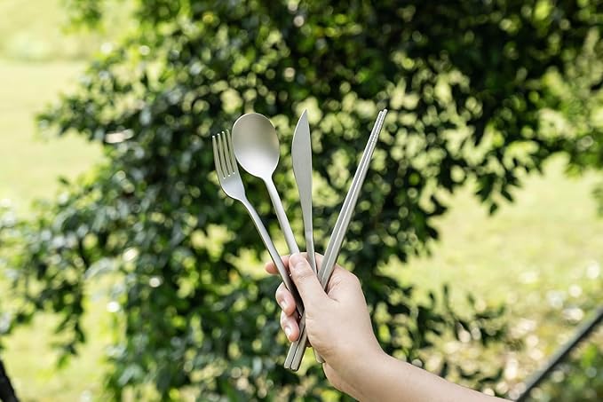 Boundless Voyage Titanium Cutlery Set Portable Camping Tableware Chopsticks Knife Fork Spoon Set for Home Travel (4 PCS SET)