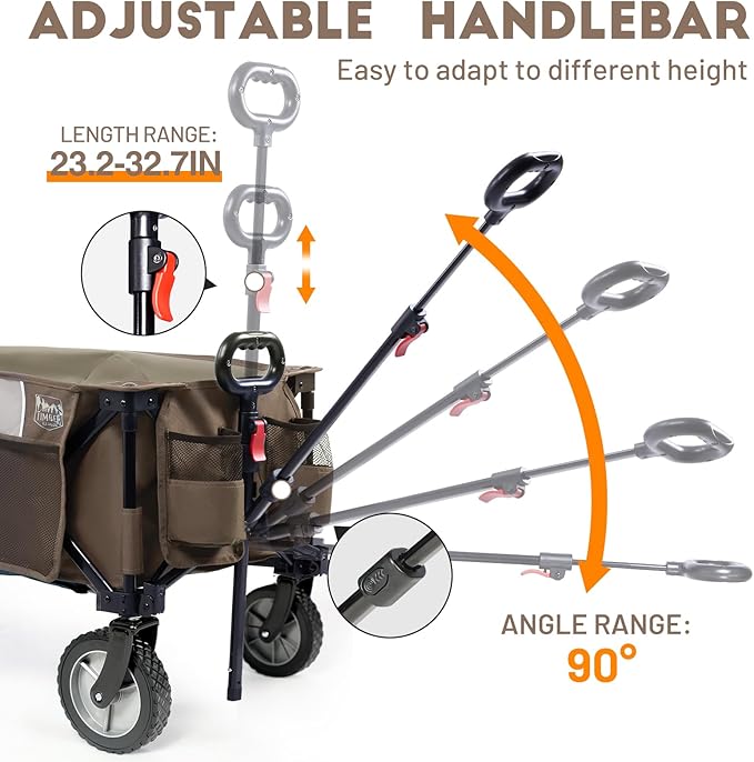 TIMBER RIDGE Collapsible Outdoor Folding Wagon Cart Heavy Duty Camping Patio Shopping Garden Cart with Side Bag Cup Holder, Tan