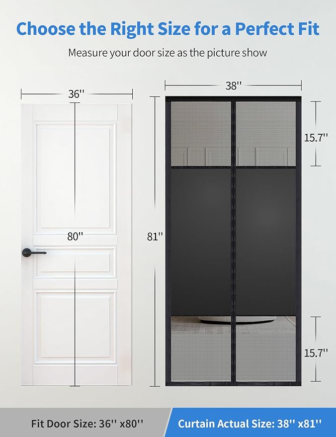 Magnetic Screen Door with Privacy Protection, Thick PET Mesh Screen Fit for Door Size 36x80 Inch, Pet Friendly Screen Curatin for Doorway to Keeps Bugs Out