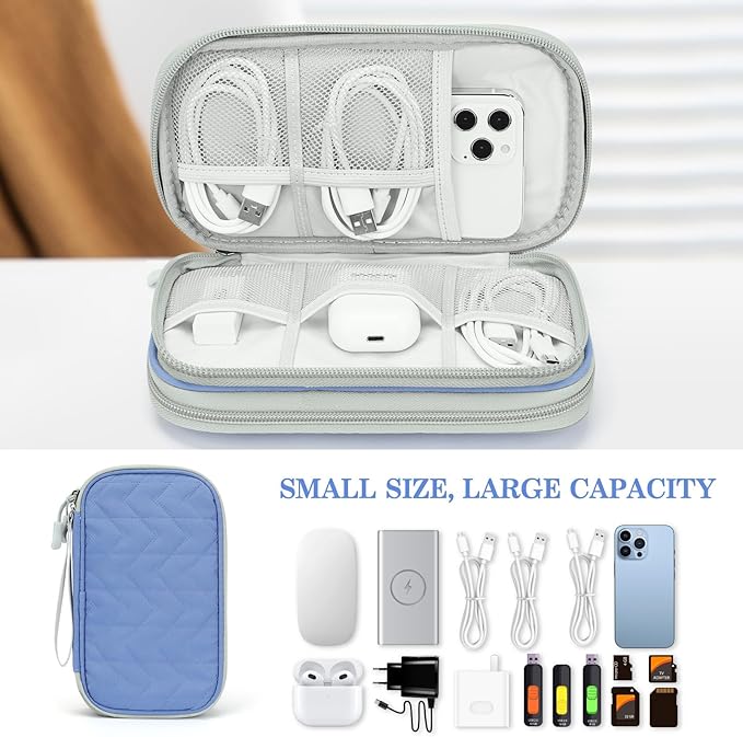 FYY Electronic Organizer, Travel Cable Organizer Bag Pouch Electronic Accessories Carry Case Portable Waterproof Double Layers All-in-One Storage Bag for Cable, Cord, Charger, Phone, Blue Pattern