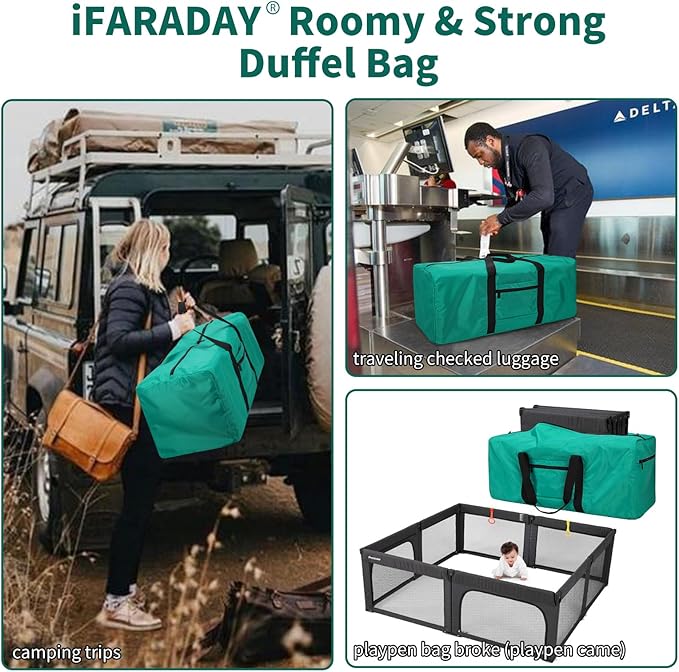 Foldable Duffle Bag for Travel - 75L Large Spare Travel Duffel Bag Lightweight with Trolley Sleeve - Green