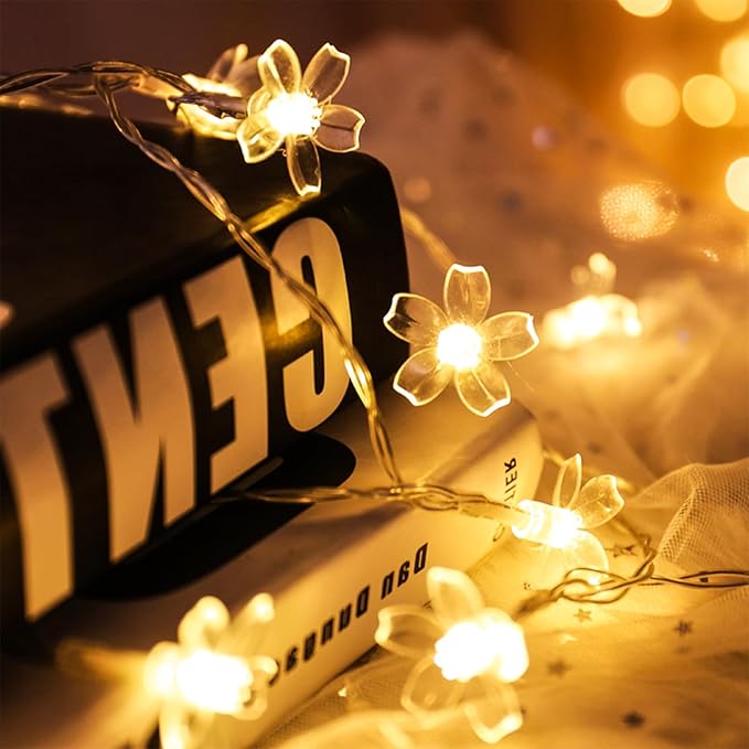 Decorative Flower String Lights Plug in for Bedroom, Connectable 33ft 100 LED Soft Cherry Blossom Fairy Light for Patio Room Dorm Wedding Party Christmas Tree Hanging Decorations, Warm White