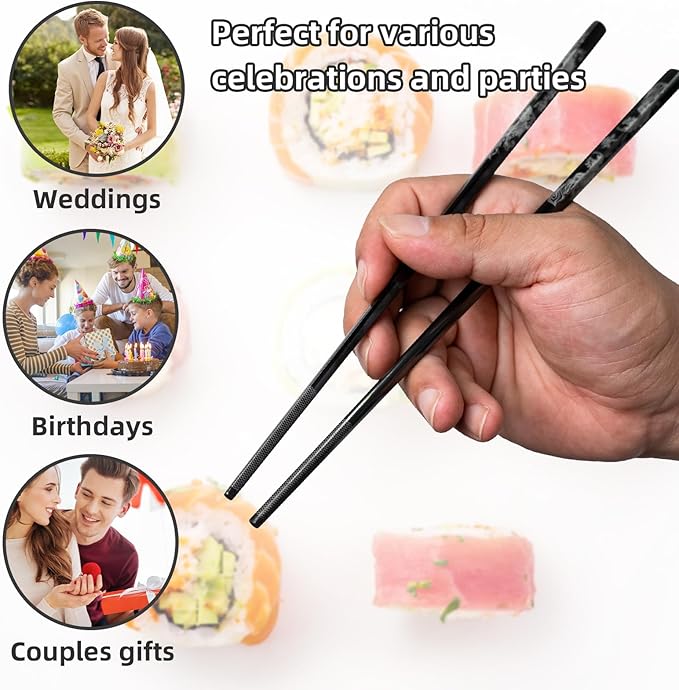 2 Pairs Reusable Stainless Steel Chopsticks, Laser-Engraved Non-Slip Grip, Dishwasher Safe, Japanese & Korean Style, Metal Chopstick Gift Set for Cooking, Dining & Travel (9")