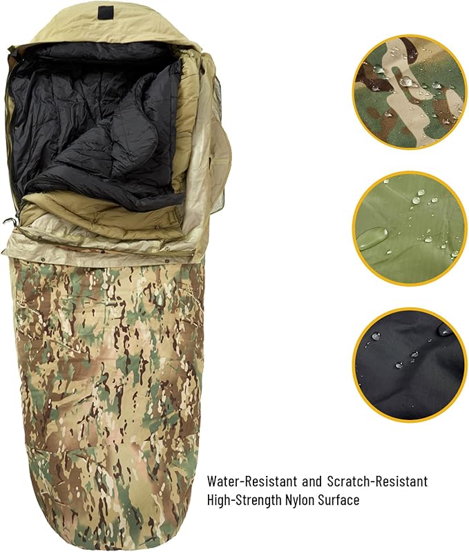 MT Army Military Modular Sleeping Bags System, Multi Layered with Bivy Cover for All Season, Woodland/Multicam