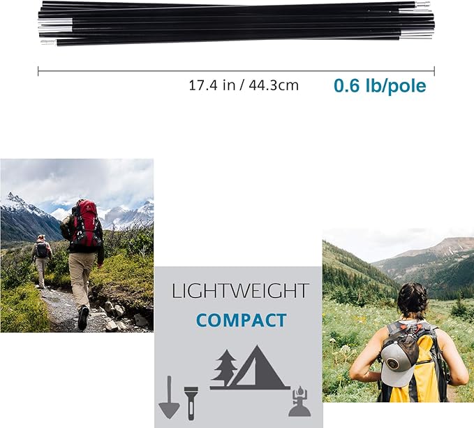 Aluminum Tent Poles Replacement, Black Pre-Assembled Tent Pole, 7001 T6 Heated Camping Tent Rod