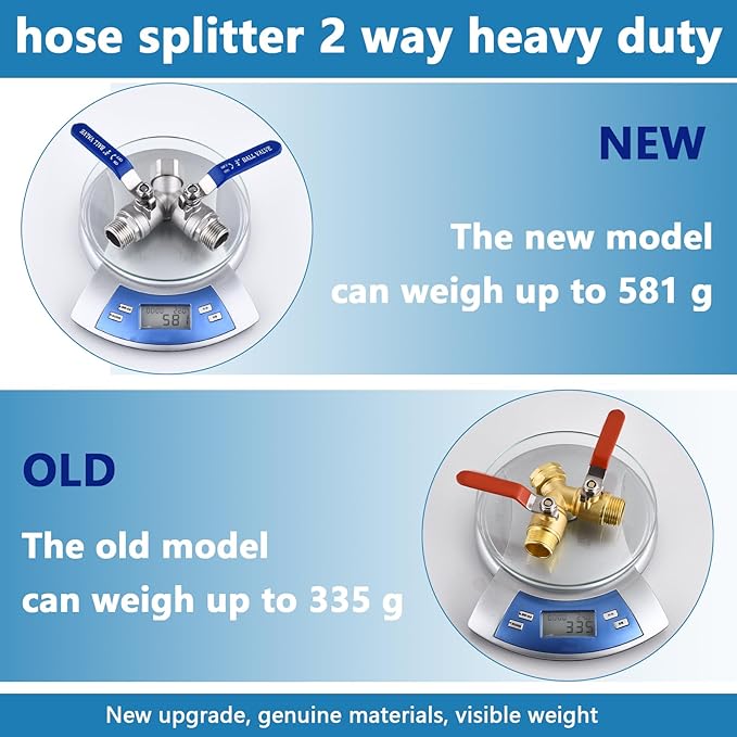 304 Stainless Steel Garden Hose Splitter 2 Way Heavy Duty, Full Flow Y Valve Water Hose Splitter With Long Handle, Lead-free，3/4" GHT Thread