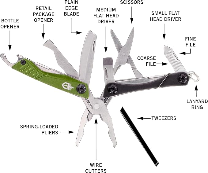 Gerber Gear Dime 12-in-1 Mini EDC Multitool - Needle Nose Pliers, Pocket Knife, Keychain, Bottle Opener - EDC Gear and Equipment - Green