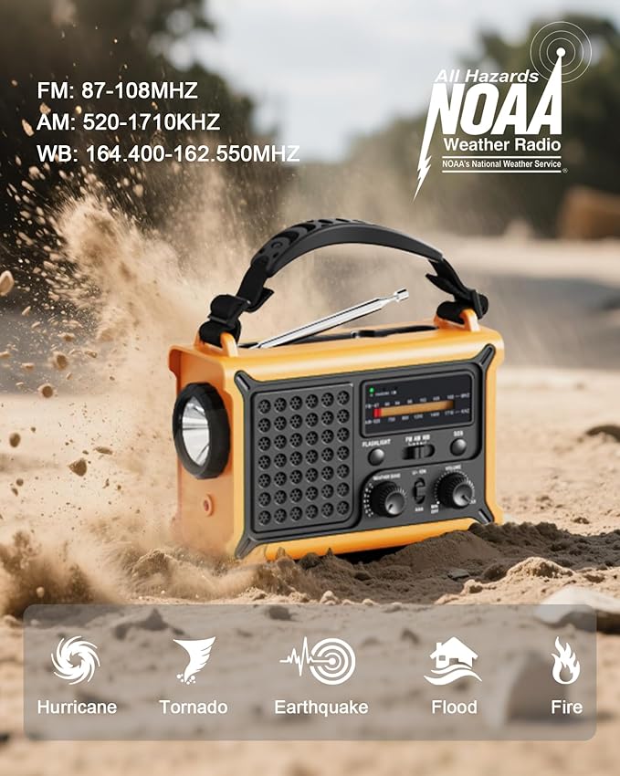 Emergency Weather Radio with Large Solar Panel, Efficient Hand Crank & Real 12000mAh Battery | AM/FM/NOAA Bands, LED Flashlight, Reading Lamp, SOS Alarm & Phone Charger for Camping, Blackout, Survival