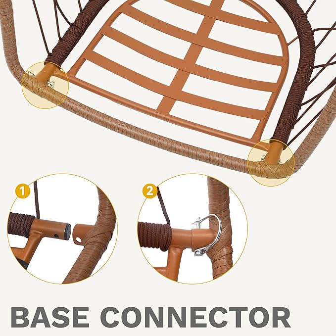 DWVO Egg Chair Without Stand, Basket Chair Hanging Outdoor Rattan Wicker Patio Hammock Indoor Egg Chair with Cushion, Hanging Swing Chair 300lbs for Porch, Garden, Bedroom, Balcony, Beige