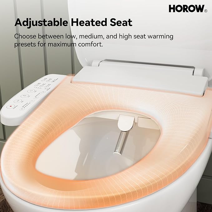HOROW T0338W One Piece Toilet with Smart Bidet Seat, Elongated ADA Height Toilets with Heated Seat, Luxury Smart Toilet with Bidet Built-in, Dual Flush 12'' Rough-in, MAP 1000g, Standard White Toilet