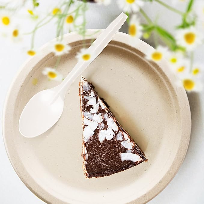 Gezond Compostable Spoons 300 Pack 6.7 Inch Disposable Spoons No Plastic Biodegradable Cutlery Set Heavy-duty for Party Wedding Camping Office Picnic