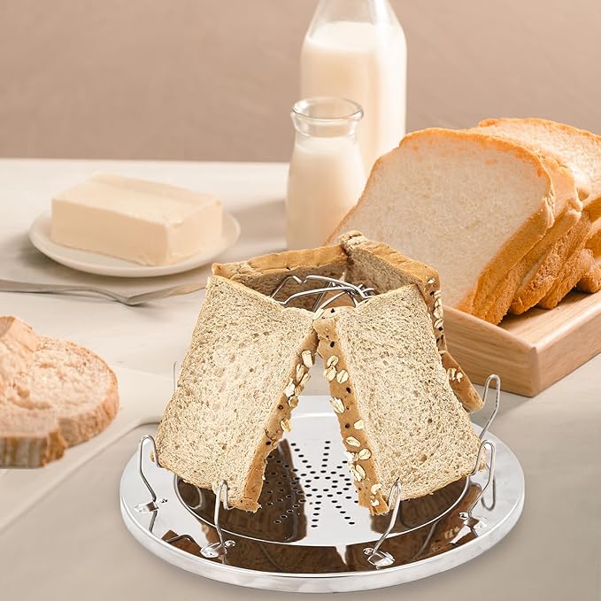 Camping Toaster 4-Slice with Oven Mitts & Butter Knife - Folding Stainless Steel Camp Stove Toaster for Gas Stove Top, Compact for Picnic, Hiking, Backyard