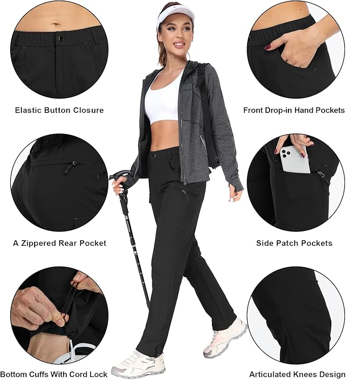 GymBrave Women's Hiking Cargo Pants Quick Dry Outdoor Camping Capris Water Resistant UPF 50 with Zipper Pockets