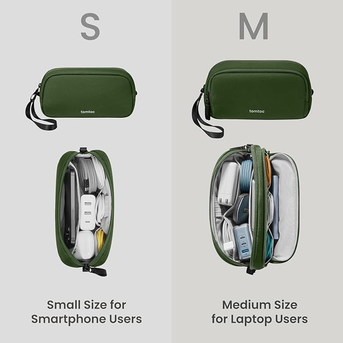 tomtoc Electronic Organizer Travel Case, Water Resistant Dual Compartment Tech Pouch Cable Organization Storage Bag for Charger, Cord, Phone, Hard Drive, Power Bank, Accessories Travel Essentials