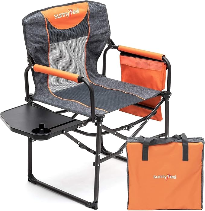 SUNNYFEEL Camping Directors Chair, Heavy Duty,Oversized Portable Folding Chair with Side Table, Pocket for Beach, Fishing,Trip,Picnic,Lawn,Concert Outdoor Foldable Camp Chairs