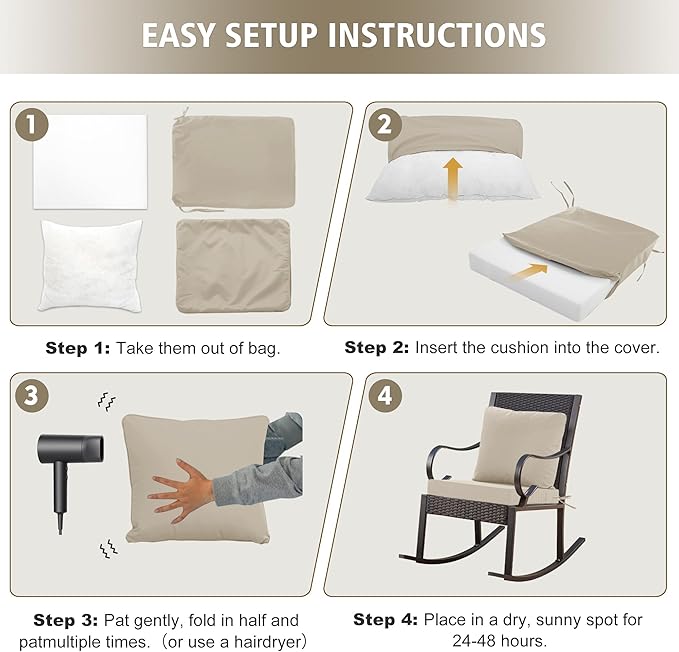 22"x22" Outdoor Cushion for Patio Furniture – Water-Repellent & Fade-Resistant Patio Chair Cushion for Garden, Deck, or Porch – Cream