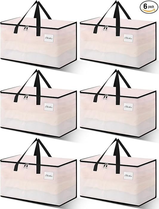 Heavy Duty Moving Bags - Extra Large Packing Bags and Storage Totes, Collapsible and Foldable Option for Moving and Storage, Clear, 125 L - 6 Pack