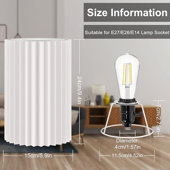 White Pleated Lamp Shades,Fabric Lampshades Cloth, Lamp Shades for Floor Lamps，Long Lamp Cover Replacement for Living Room (White Small -2Pack)