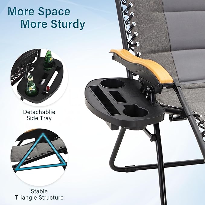 MFSTUDIO Zero Gravity Chairs Set of 2, XL Oversized Outdoor Anti Gravity Chair, Patio Lounge Folding Adjustable Chair with Cup Holder & Padded Headrest, Support 400lbs,Light Grey
