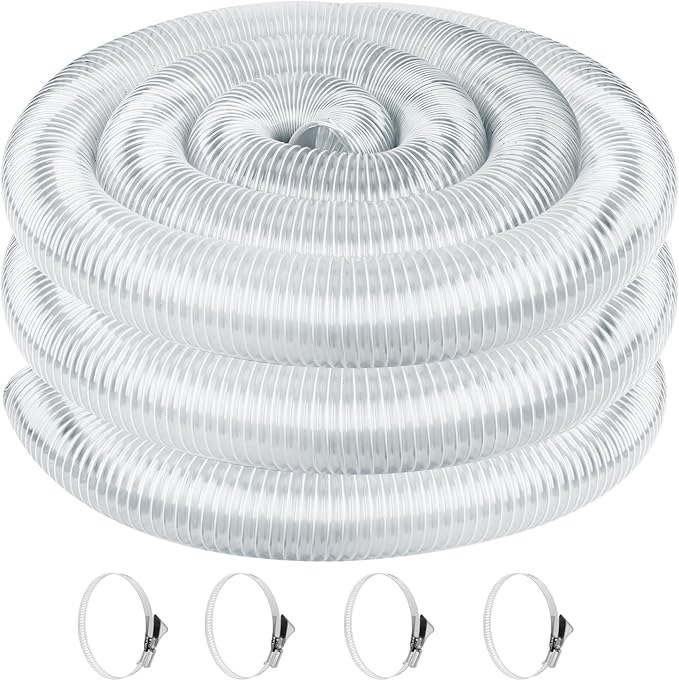 Heavy PVC Dust Collection Hose - 2 1/2" x 20' with Stainless Steel Clamps for Dust Collectors and Shop Vacuums
