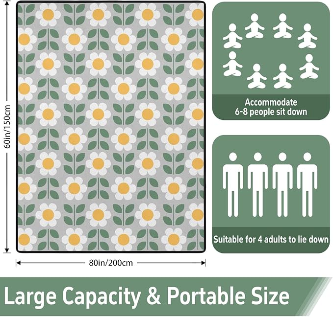 Extra Large Picnic Outdoor Blanket 60''x80'' Waterproof and Sandproof Picnic Mat for Beach Foldable Camping Accessories for Grass Lawn Park