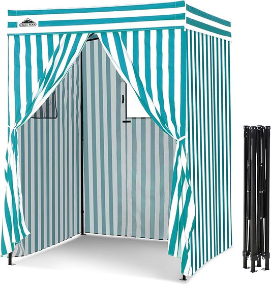 EAGLE PEAK Flex Compact 5x5 Pop-up Canopy Changing Room, Portable Privacy Dressing Room for Indoor Fashion Photoshoots, Camping, or Pool, White/Light Blue
