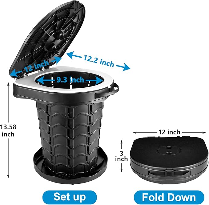 imodomio Retractable Portable Toilet Camping Toilet - Adjustable Height Camp Toilet Portable Potty for Camping, Car, Travel, Boat, Beach, Tent and Emergency Use