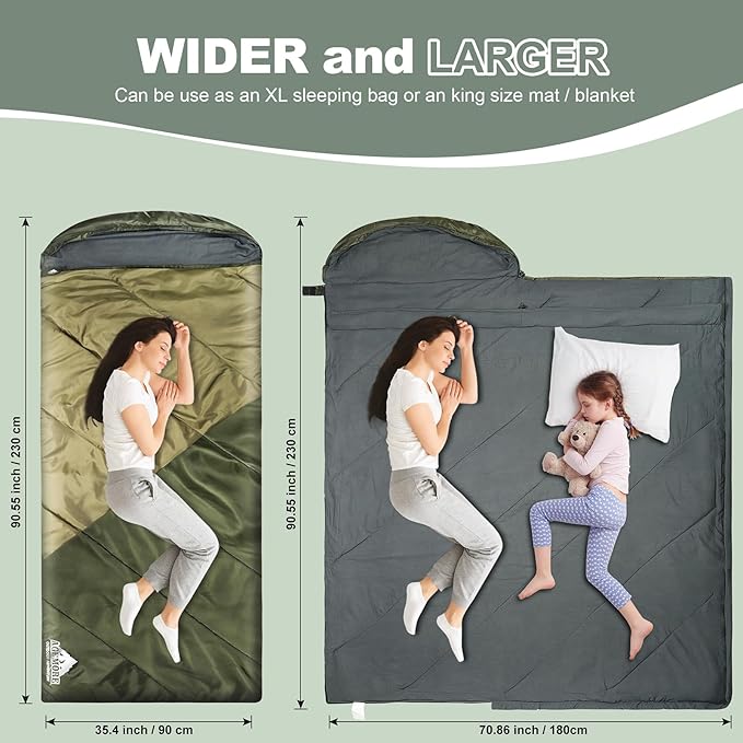 AGEMORE Sleeping Bag for Adults, Single and Double Size, Lightweight Waterproof XXL Sleeping Bag for Adults Kids Couples Camping Hiking Backpacking Or Traveling, Warm & Cold Weather