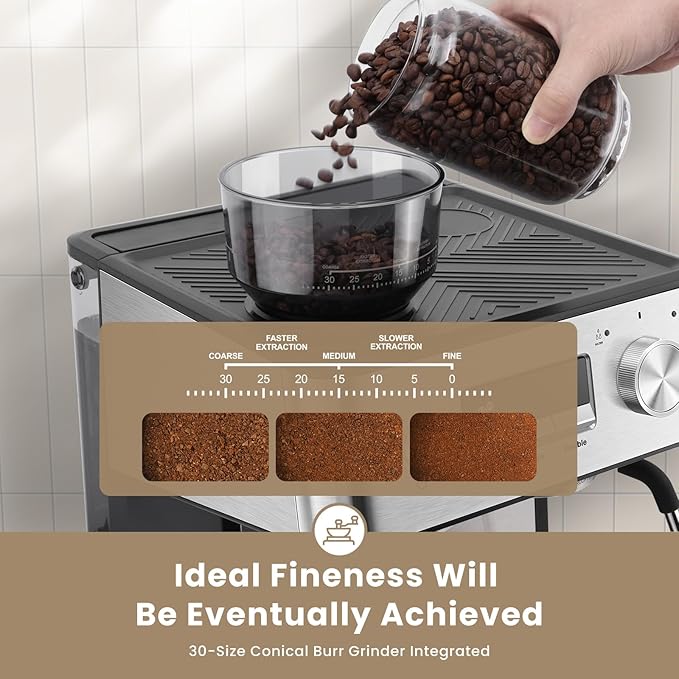 Gevi Espresso Machine with Grinder & Milk Frother, 20 Bar Professional Coffee Maker for Home, Removable Water Tank, Steam Wand, Perfect for Espresso, Cappuccino, Latte