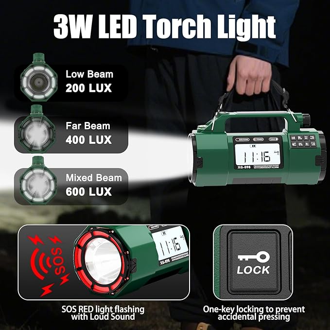 Emergency Alert NOAA Weather Radio with Hand Crank & Solar Power, AM/FM/SW Portable Radio, Replaceable Battery, Flashlight, Phone Charger, SOS Alarm for Hurricane, Power Outage, Camping Gifts