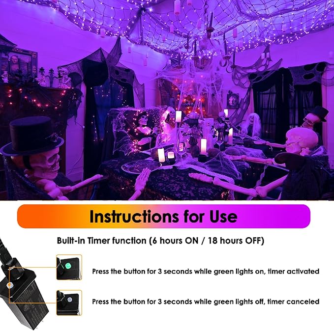 SANJICHA Purple Extra-Long 66FT 200 LED Halloween Lights for Indoor/Outdoor, Super Bright 8 Lighting Modes Plug in String Lights for Halloween Decorations Bedroom Party Garden Patio Tree (Purple)