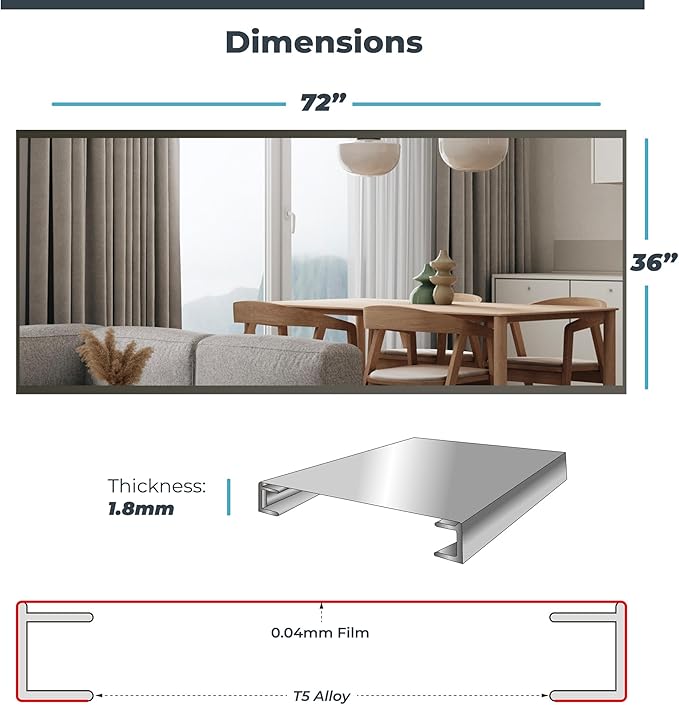 Nano Full Length Mirror Shatterproof Oversized Full Body Glassless Mirror for Home Gym Dance Studio and Workout Room 36" x 72" Gold