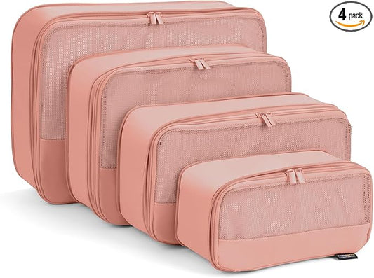 4 Piece Compression Packing Cubes for Suitcases and Backpack, Lightweight Travel Organizers (Dusty Pink)