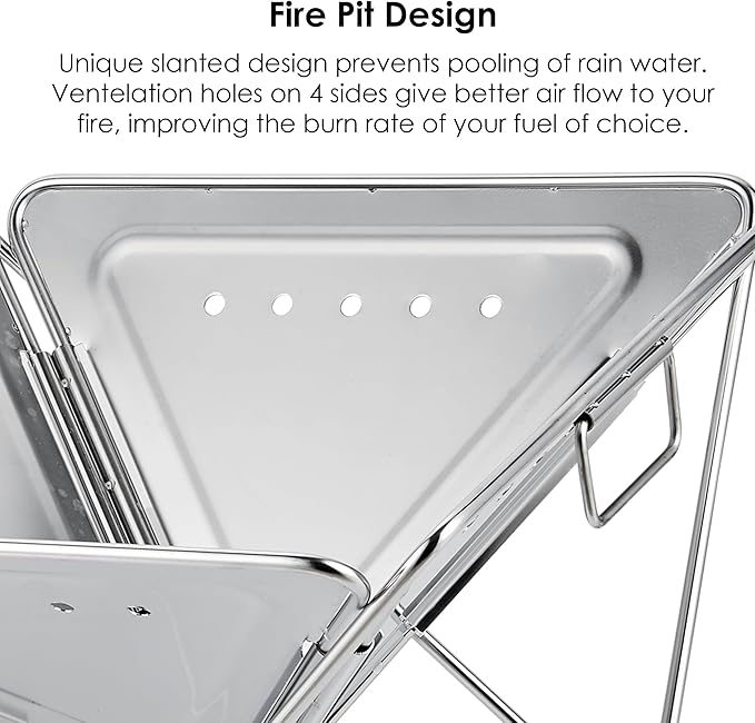 Explorer Bear 20" Stainless Steel Foldable Takibi Fire & Grill with Carrying Bag, Grill Bridge, and Coal Bed | Portable Wood Burning Fire Pit | Perfect for Camping, Outdoors, Patios