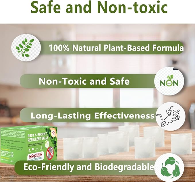 【𝐇𝐢𝐠𝐡𝐥𝐲 𝐄𝐟𝐟𝐞𝐜𝐭𝐢𝐯𝐞】 Mouse Repellent Pouches,Rodent Repellent Balls with Natural Peppermint Oil Long-Lasting Indoor & Outdoor Use – Gentle for Use Around Family & Pets-24 Pcs