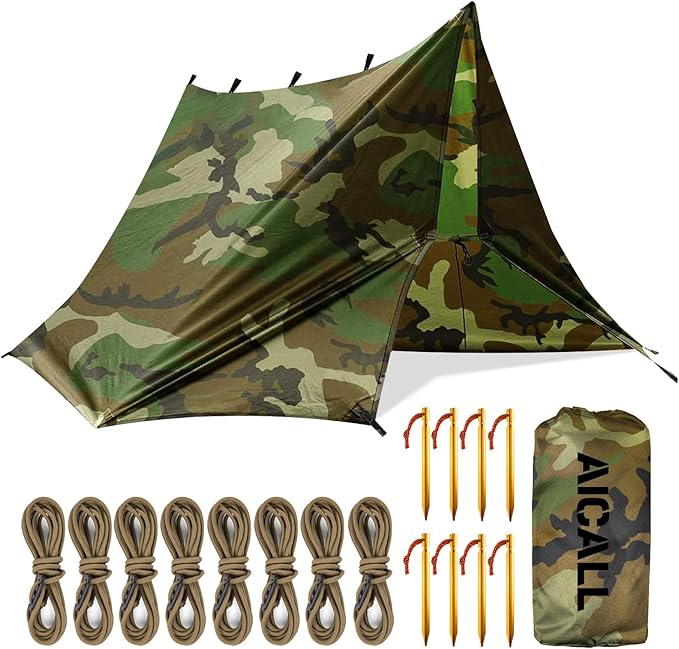 Waterproof Camping Tarp 10 x 10ft Survival Tent Backpacking Portable Tarp Multifunctional Anti-UV Shelter for Outdoor (Camo)